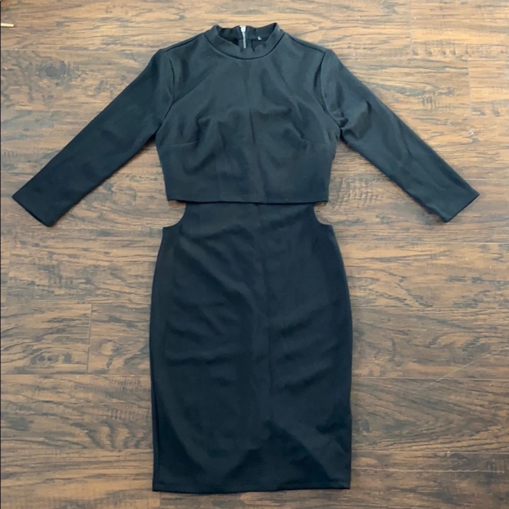Forever 21 black long sleeve cut out dress